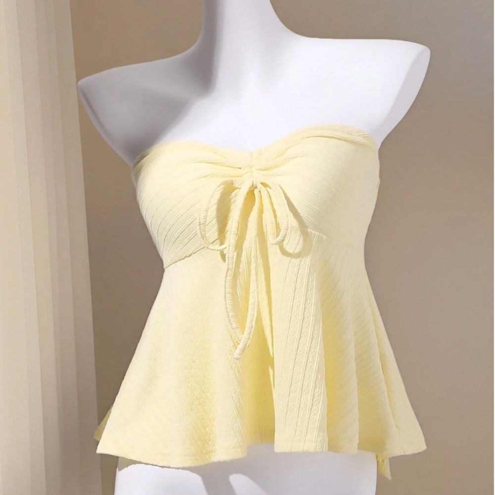 Yellow Strapless Top with Bow Detail